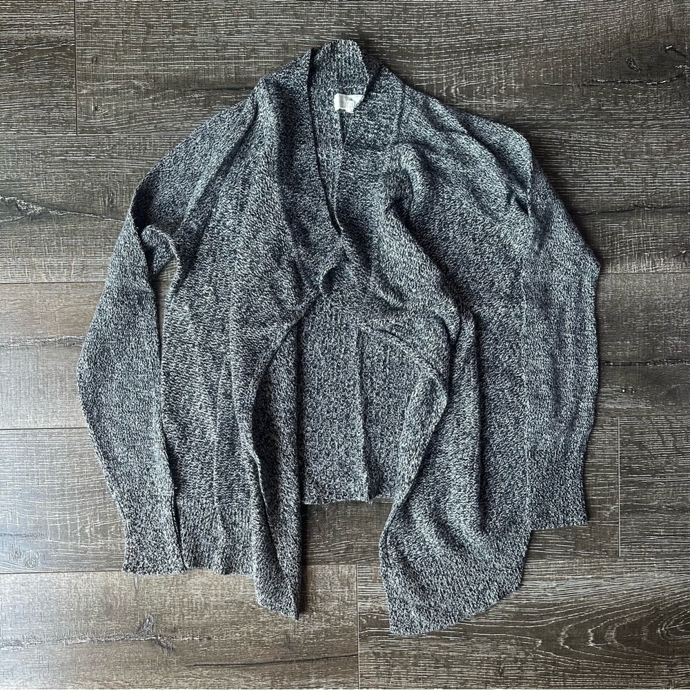 Lou & Grey Merino Wool Blend Cozy Ribbed Cardigan Wrap - Black & White Marled -S